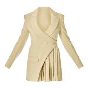 PLT LABEL CHARTREUSE ASYMMETRIC PLEATED BLAZER DRESS